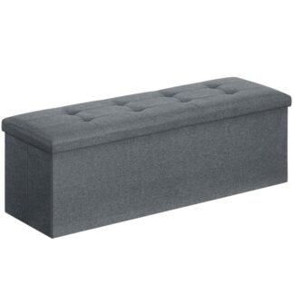3.3 inchs folding storage ottoman bench, storage chest, footrest, coffee table, padded seat, upholstered top, holds up to 660 lb, for living room, bedroom, entryway, dark gray
