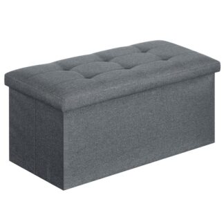 29.9 inchs folding storage ottoman bench, storage chest, footrest, coffee table, padded seat, upholstered top, holds up to 660 lb, for living room, bedroom, entryway, dark gray