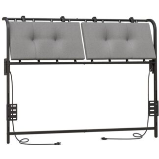 اللوح الأمامي بحجم الملكة, اللوح الأمامي المنجد مع 2 محطات الشحن, هيكل الإطار المعدني, تنجيد الكتان القابل للتعديل مع قفل حزام, بما في ذلك محول إطار السرير, أسود ورمادي