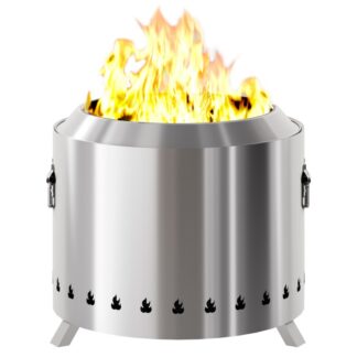 Veľký bezdymový ohnisko, 19.3 palec z nehrdzavejúcej ocele Firepit, Krby horiace drevo s odnímateľnou panvicou popola, prenosný vonkajší oheň so stojanom, na kemping s nosenou taškou, striebro