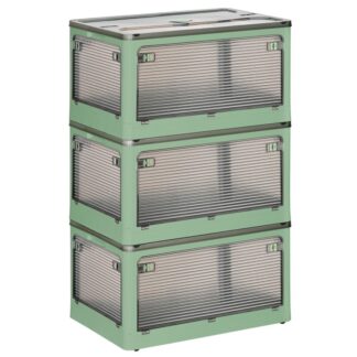 22.2 صناديق تخزين بلاستيكية مع أغطية, صندوق تخزين قابل للطي مع عجلات, صندوق تخزين قابل للطي, صناديق تخزين قابلة للتكديس مع 5 أبواب, من أجل الوطن, تنظيم المكاتب, 3-علية, أخضر