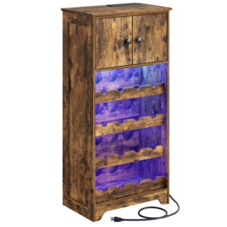 Υπουργικό συμβούλιο μπουφέ με έξοδο τροφοδοσίας, Ψηλό ντουλάπι αποθήκευσης με φώτα LED, Στενό υπουργικό συμβούλιο με αποθήκευση, για Σαλόνι, Ρουστίκ καφέ