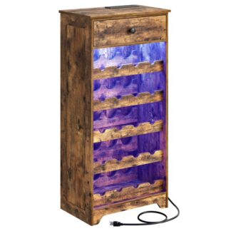 خزانة تخزين طويلة مع منفذ الطاقة, 6 فئة قائمة بذاتها, مع مصابيح LED ودرج, خزانة بوفيه الجانبية الضيقة لغرفة المعيشة, بني ريفي