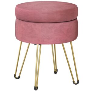 ottoman with storage, round stool with sponge, supports 287 lb multipurpose footrest sofa stool, ottomans bench for girls, vanity stool for bedroom pink and gold