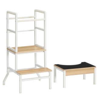 Kids Kids Kitchen Stool with Safety Rail و Poalet Stool, 2-البراز المطبخ في المطبخ في -1, طفل تعلم طفل ل 18+ شهر, طبيعي