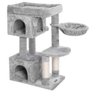 cat tower, cat tree with 2 plush condos and sisal scratching posts, cat activity tree for indoor cats, release the nature of cats, stable house with anti-toppling kit, light gray