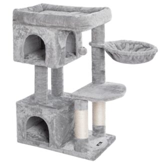 Katzenturm, Katzenbaum mit 2 Plüsch -Eigentumswohnungen und Sisal -Kratzerposten, Katzenaktivitätsbaum für Innenkatzen, Lassen Sie die Natur von Katzen frei, stabiles Haus mit Anti-Top-Kit, Hellgrau