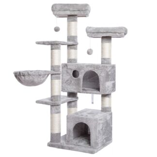 wieża dla kotów, Drzewo kotów z 2 Pluszowe mieszkania i drapanie Sisal, meble dla kotów dla kotka i zwierzaka, Uwolnij naturę kotów, stabilny dom z zestawem antytopplingowym, jasnoszary