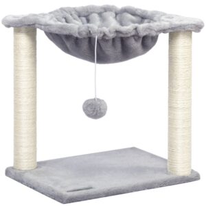 cat tree tower for indoor cat, small cat pet house furniture for kitten, 15.7 x 11.8 x 16.5 inches, plush soft hanging basket perch hammock, with sisal cat scratching posts, plush toy