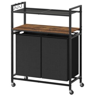 Σφραγίδα ρούχων, Διαλογέας ρούχων με ράφι, Καλάθι πλυντηρίου με 2 Τσάντες που αφαιρούνται και αφαιρούνται, Οργάνωση και αποθήκευση πλυντηρίου για μπάνιο, Πλυντήριο, Ρουστίκ καφέ και μαύρο