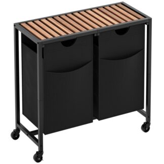 laundry hamper 2 szakasz, mosoda, mosodai kosár polcra, 2 kihúzható és eltávolítható táskák, 2 X 12Gal (45 L) mosodaszervezet, Oxford ruhadarabok, rusztikus barna