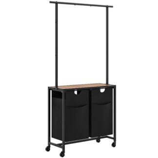 Laundry Sorter, Πλυντήριο εμπόδιο Διαλογέας πλυντηρίουστό ράφι, Laundry Sorter 2 Τμήμα, Καλάθι πλυντηρίου με ρόδες, Παρεμποδίζει το πλυντήριο, Διοργανωτής καλαθιού πλυντηρίου για πλυντήριο, Ρουστίκ καφέ