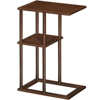 Side Table, Boho C Shaped End Table with Storage Shelf, Slim Nightstand Bedside Table, Couch Tray Tables for Small Space, Living Room, Bedroom, Home Office, Easy Assembly, Mocha