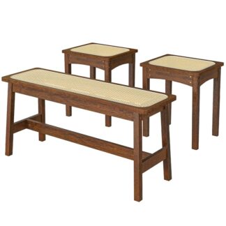 Πάγκοι τραπεζαρίας, Μπαμπού μπλουζάκια τραπεζαρίας 3 Με το faux rattan weaving design, Βοημικός πάγκος τραπεζαρίας, Πάγκοι τελικού κρεβατιού, για Κουζίνα, Είσοδος, Δίδρομος, Μόκα