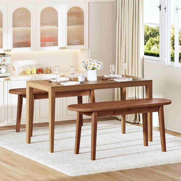 100cm Bamboo Dining Bench, Farmhouse-Style Mocha Kitchen Bench, Sturdy Wooden Entryway Bench, Suitable for Living Room, Hallway, Bedroom & Bathroom