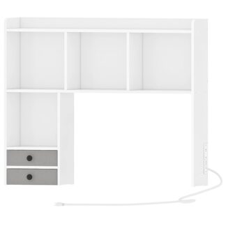 رف كتب سطح المكتب مع منافذ, مكتب سطح المكتب, منظم القفص المكتبي, خزانة سطح المكتب الخشبية مع 7 رفوف و 2 أدراج للدراسة, المسكن, المنزل الأبيض