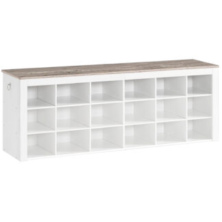 مقعد الأحذية, 18-مقعد تخزين الأحذية Cubby, مقعد المدخل مع مقصورات, 55.1" البدلاء البدلاء, مقعد مع تخزين الأحذية للدخول, المدخل, غرفة الجلوس, غرفة نوم, أبيض ورمادي