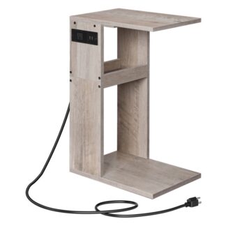 C-образный столик с зарядной станцией, Greige Side Table для дивана, C Столовый таблица с таблицей с портами USB и розетками для небольшого пространства, Кушетка бокового стола с хранением, Грейдж
