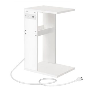 C-förmiger Beistelltisch mit Ladestation, Kleiner Beistelltisch für Wohnzimmer Schlafzimmer, C Table -Sofa -Tisch mit USB, Couch Side Table mit Speicher, Weiß