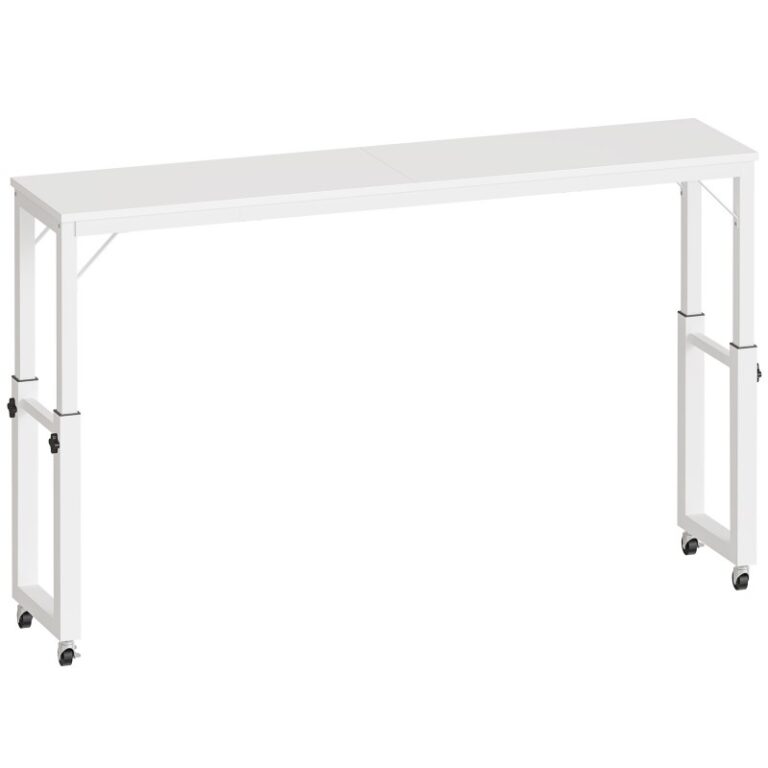 Witte overbedde tafel met wielen, Queen size mobiele beddenbureau met verstelbare hoogte, Rollend tafel, Eettafel, Computer tafel, voor de slaapkamer, Woonkamer, Kantoor