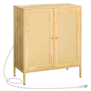 sideboard buffet cabinet, kitchen cabinet with charging station, coffee bar cabinet with adjustable shelf, rattan-inspired,for living room, natural