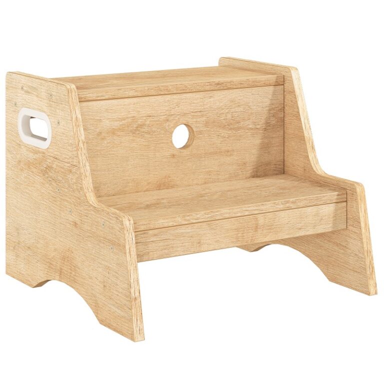 Φυσικό ξύλο μικρό παιδί σκαμνί, Ξύλινα παιδιά ασήμαντο σκαμνί προπόνησης, Children's Stool with Handles and Safety Non-Slip Pads, Εύκολο στη μετακίνηση, για υπνοδωμάτιο, Καθιστικό, Κουζίνα, Τουαλέτα