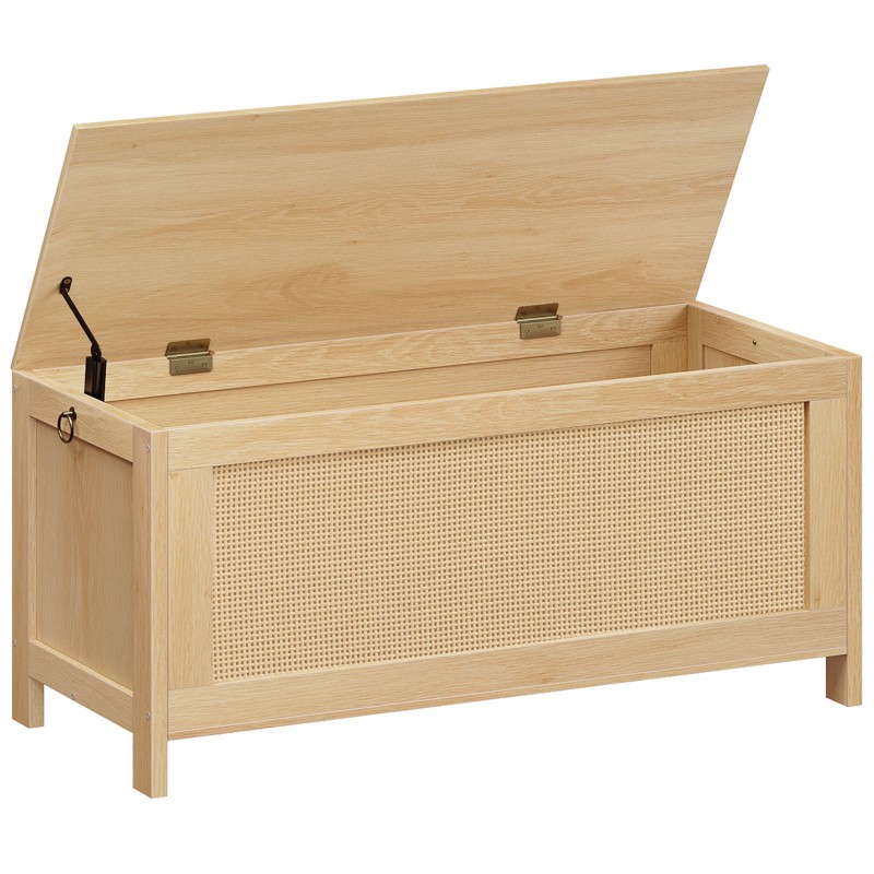 HOOBRO Storage Bench, Large Toy Box, Storage Chest with Faux Rattan Decoration, Toy Chest, 39.4'' Toy Storage Organizer, Safety Hinge and Sturdy Support, for Living Room, Bedroom, Natural
