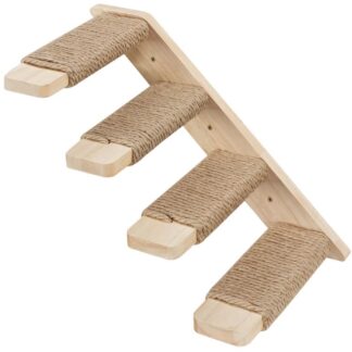 أرفف جدار القط الخشب, 4-خطوات حائط مستوية للقطط مع خطوات خدش الجوت, جدار تسلق القطط, أثاث حائط القطط, سهل التنصيب, يحمل ما يصل إلى 40 رطل, طبيعي