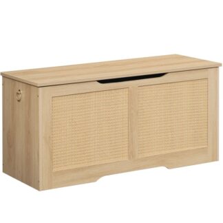 coffre de rangement, 39.3" banc de rangement, tronc de rangement de type rattan, Supports de banc d'entrée robustes 220 kg, banc à chaussures, charnière de sécurité, ouverture en forme de U, assemblage facile, naturel