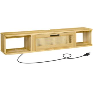 Kelluva televisio tarkoittaa televisiota 65 tuumaa, Seinälle asennettu TV-kaappi 4 Virtalähde, Kelluvat viihdekeskuksen TV-mediakonsolihyllyt rottinkisella taitettavalla ovella, Luonnollinen