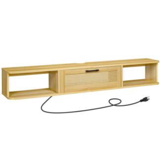 Kelluva televisio tarkoittaa televisiota 75 tuumaa, Seinälle asennettu TV-kaappi 4 Virtalähde, Kelluvat viihdekeskuksen TV-mediakonsolihyllyt rottinkisella taitettavalla ovella, Luonnollinen