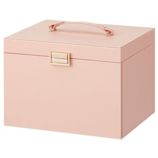 Jewelry Box with Mirror, Large Capacity Jewelry Organizer Box, Portable Jewelry Case for Women, Multiple Zoning, Modern Style, Pink