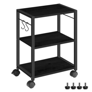 soporte para impresoras industriales, 3 nivel debajo del escritorio mesa de impresora pequeña con 2 manos, carrito de impresora rodante sobre ruedas, estante de estante de impresora para organización de la oficina en casa, negro