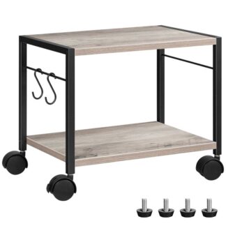Soporte para impresora móvil, 2-Carro de impresora por niveles con almacenamiento, Carro rodante para almacenamiento debajo del escritorio con ruedas y 2 Manos, Mesa de impresora industrial, para casa, Oficina, Escáner, gris