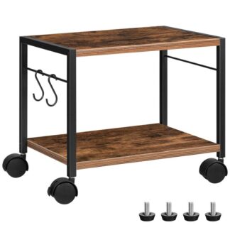 Soporte para impresora móvil, 2-Carro de impresora por niveles con almacenamiento, Carro rodante para almacenamiento debajo del escritorio con ruedas y 2 Manos, Mesa de impresora industrial, para casa, Oficina, Escáner, Marrón rústico