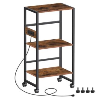 computer tower and printer stand with charging station, 3 tier large tall printer table with adjustable storage shelf, pc stand, shredder rack for home office, rustic brown