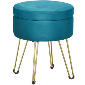 ottoman with storage, round stool with sponge, supports 287 lb multipurpose footrest sofa stool, ottomans bench for girls, vanity stool for bedroom blue and gold