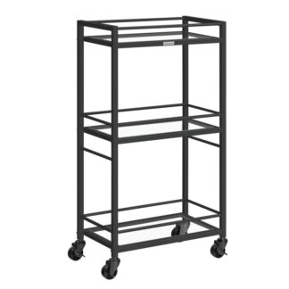 baarikärry, Kotibaari tarjoileva kärry, keittiön kärry, 3-Tier -lasipalkin kärry pyörillä, liikkuva kärry baarille, keittiö, ruokasali, musta