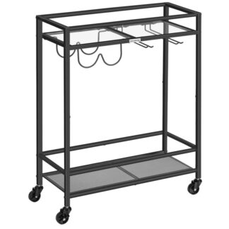 baarikärry, Tarjoillaan kärry kotiin, Juomakärry viinihyllyssä ja lasinpidikkeellä, 2-Tier juoma kärry pyörillä, liikkuva keittiön kärry baarille, keittiö, ruokasali, musta