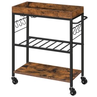 Barwagen für das Haus, 3-Stufe Servierwagen, Rolling Storage Cart mit Weinregal und Tassenhalter, Getränkewagen mit Lagerregalen, für Küche, Esszimmer, Bar, rustikales Braun
