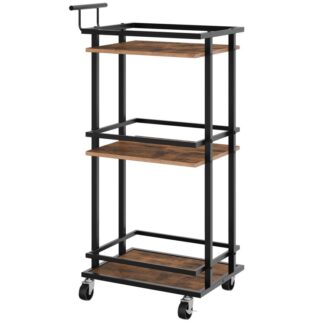 عربة بار للمنزل, عربة تقديم خشبية, عربة مطبخ متنقلة على عجلات, عربة تخزين ضيقة للمساحة الصغيرة, للمطبخ, غرفة العشاء, غرفة الجلوس, ريفي براون