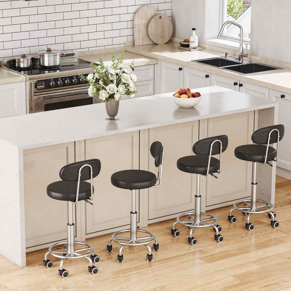 Výškově nastavitelná rolovací stolička, 360° Otočné kreslicí křeslo s opěrkou nohou, Víceúčelová otočná kancelářská židle, Holičství & Nehtový salon, Černá povrchová úprava