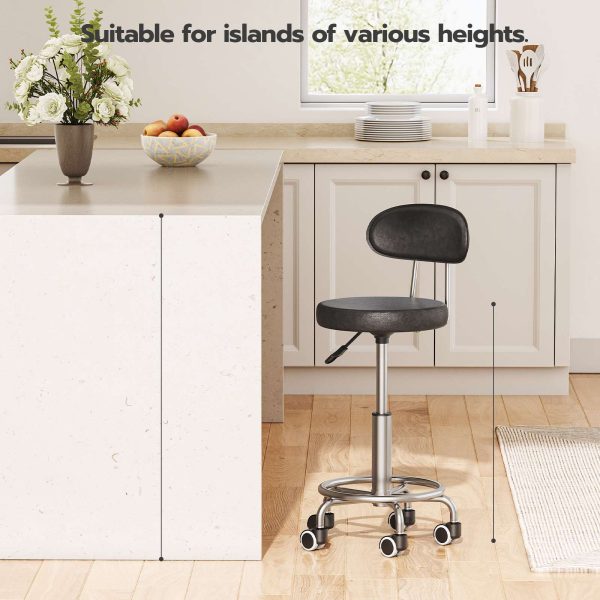 Výškově nastavitelná rolovací stolička, 360° Otočné kreslicí křeslo s opěrkou nohou, Víceúčelová otočná kancelářská židle, Holičství & Nehtový salon, Černá povrchová úprava