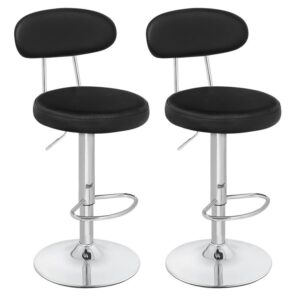 bar stools set of 2, swivel counter height barstools with back, adjustable pu leather bar chairs, modern armless kitchen island stool, black