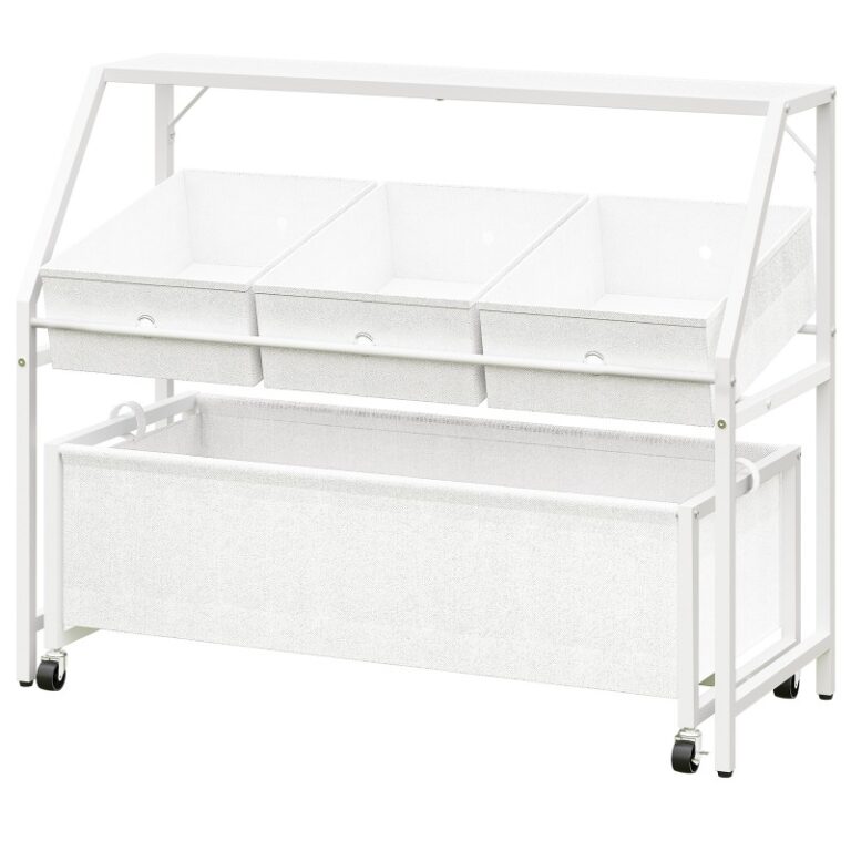 Διοργανωτής αποθήκευσης παιχνιδιών, Παιδικά διοργανωτές παιχνιδιών και κάδους αποθήκευσης, Ράφι αποθήκευσης παιχνιδιών με τροχό, Διοργανωτής αποθήκευσης παιχνιδιών μικρού παιδιού για σαλόνι, Playroom, Φυτώριο, Υπνοδωμάτιο, Λευκό