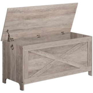 39.4" storage chest, sturdy entryway storage bench with safety hinges, retro shoe bench, wooden look accent furniture for living room, bedroom, greige