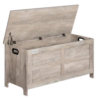 Coffre de rangement, 39.4" Coffre de rangement pour jouets, Grand coffre de rangement, Banc à chaussures, Banc de rangement avec charnière de sécurité, Banc d'entrée, 130L, pour le salon, Entrée, Chambre à coucher, Grège