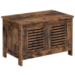 storage chest, entryway shoe bench with safety hinge, flip top storage chest and trunk, retro storage bench, for hallway, living room, rustic brown