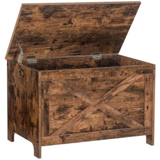 Storage Chest, Sturdy Entryway Storage Bench with Safety Hinges, Retro Shoe Bench, Wooden Look Accent Furniture for Living Room, Bedroom, Rustic Brown