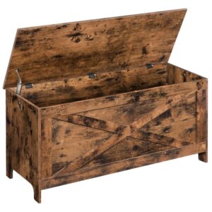 storage chest, sturdy entryway storage bench with safety hinges, retro shoe bench, wooden look accent furniture for living room, bedroom, rustic brown